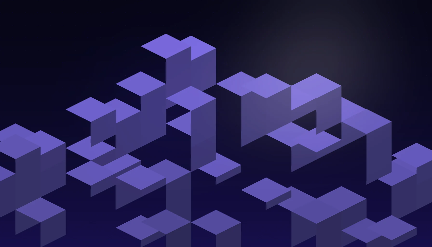 Abstract cover art: stacked isometric blocks on a dark blue field