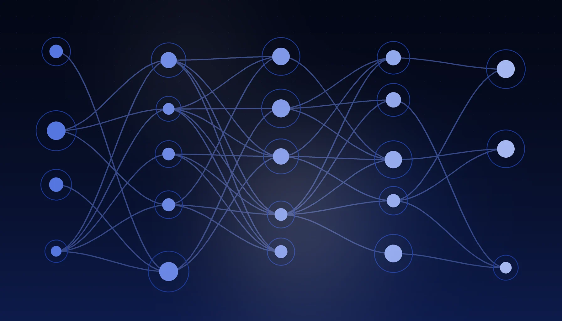 Abstract cover art: paths branching between waypoints on a dark blue field