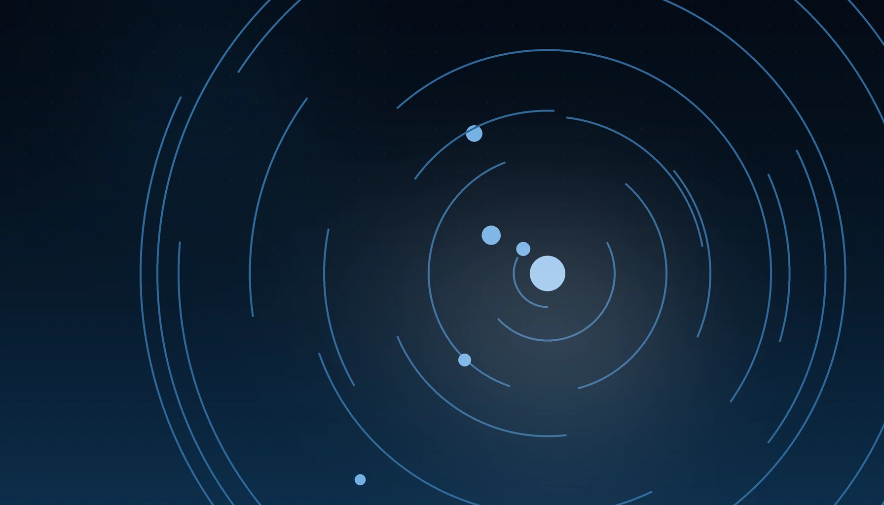 Abstract cover art: concentric arcs around a bright focal point on a dark blue field