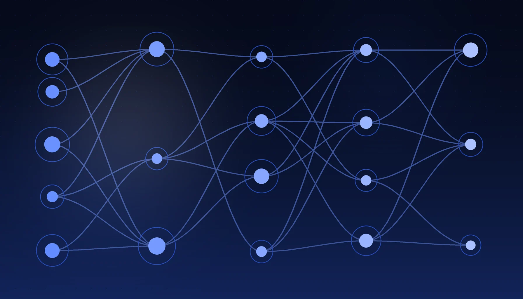 Abstract cover art: paths branching between waypoints on a dark blue field