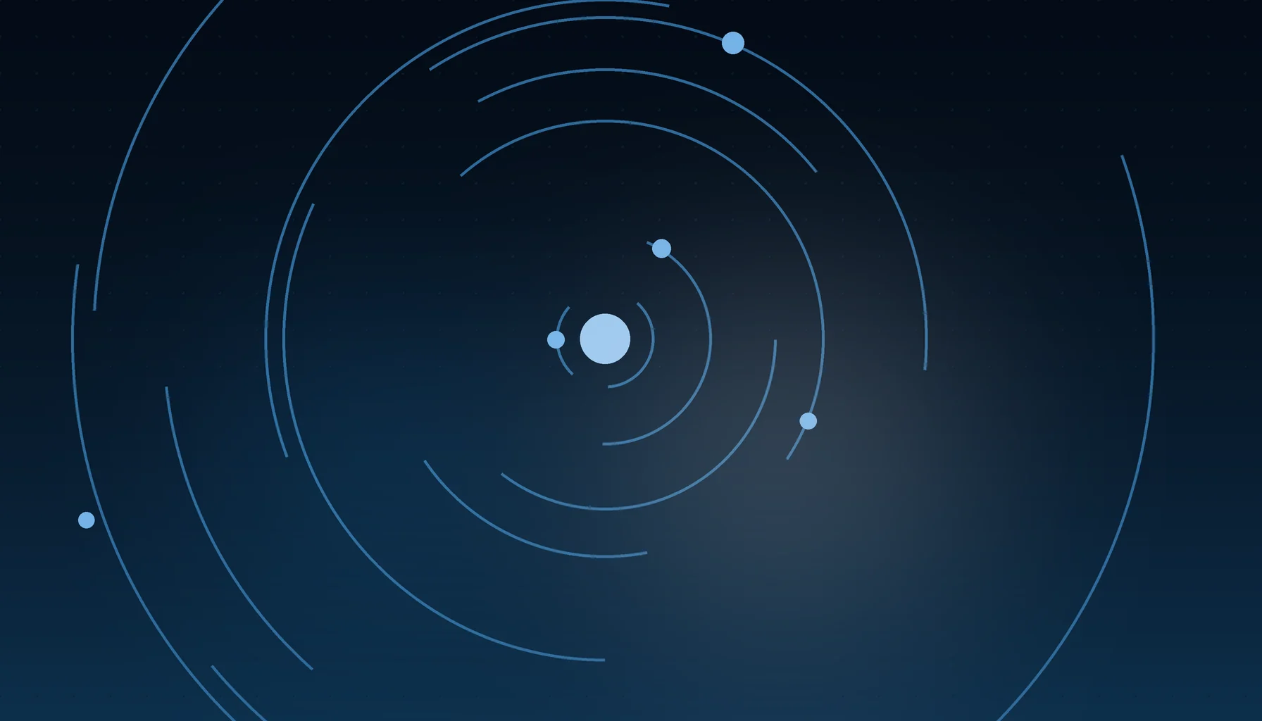 Abstract cover art: concentric arcs around a bright focal point on a dark blue field