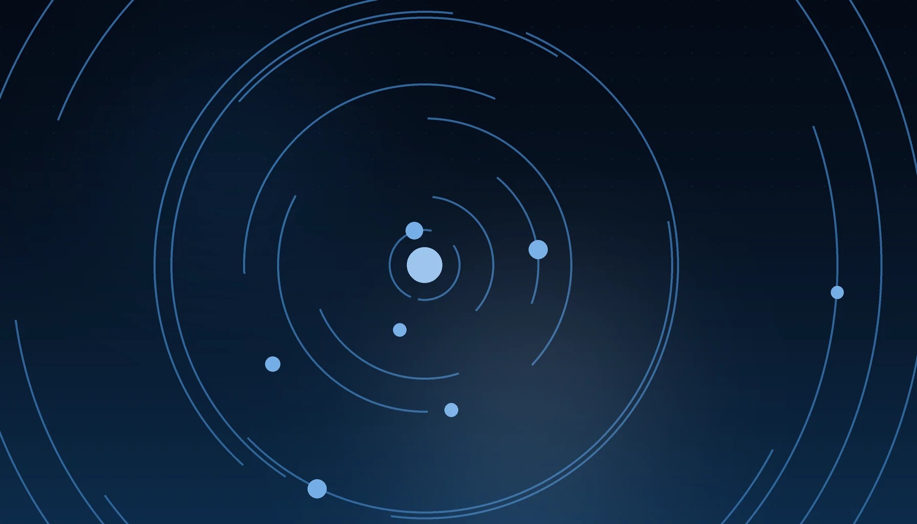 Abstract cover art: concentric arcs around a bright focal point on a dark blue field