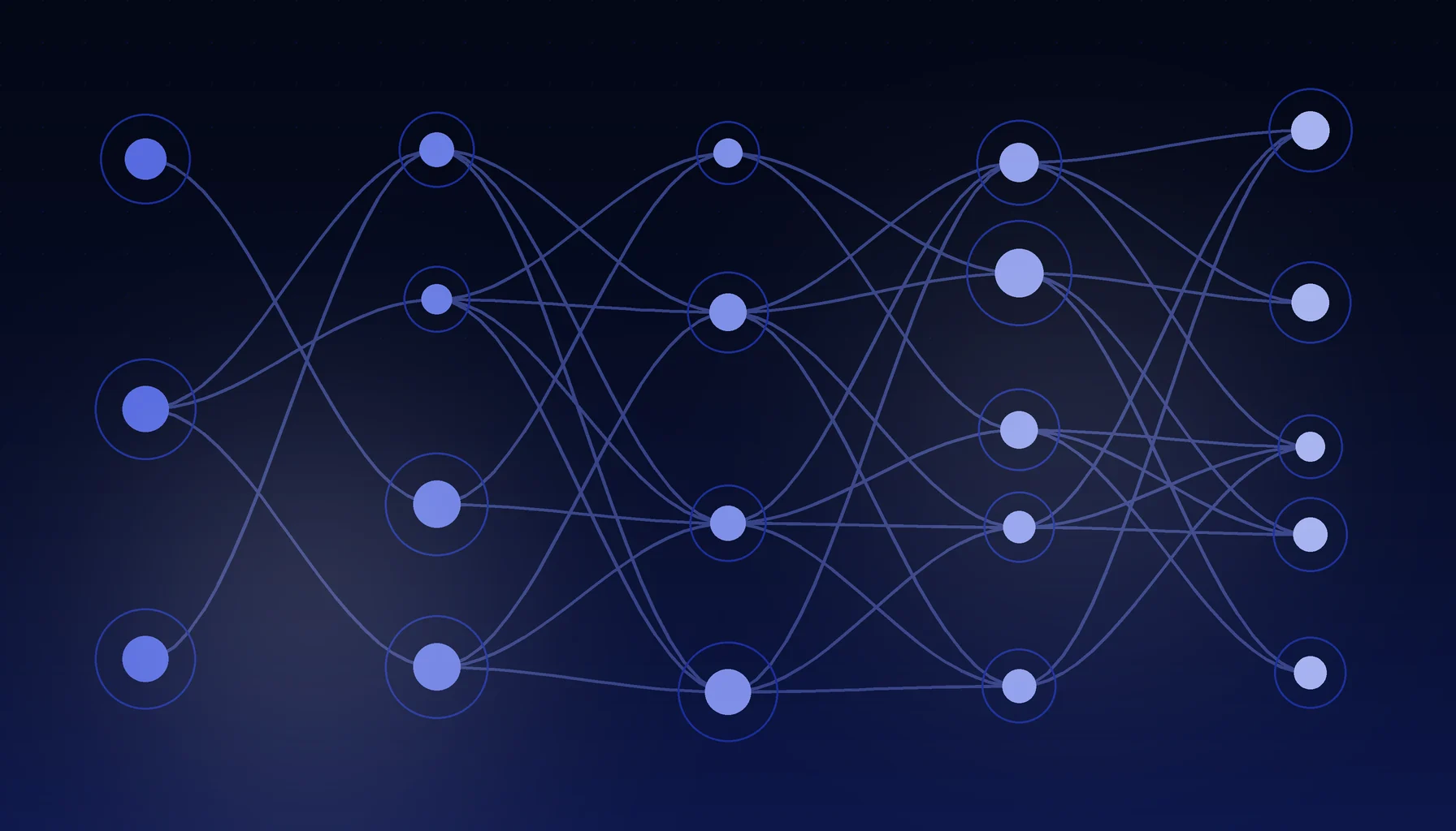 Abstract cover art: paths branching between waypoints on a dark blue field