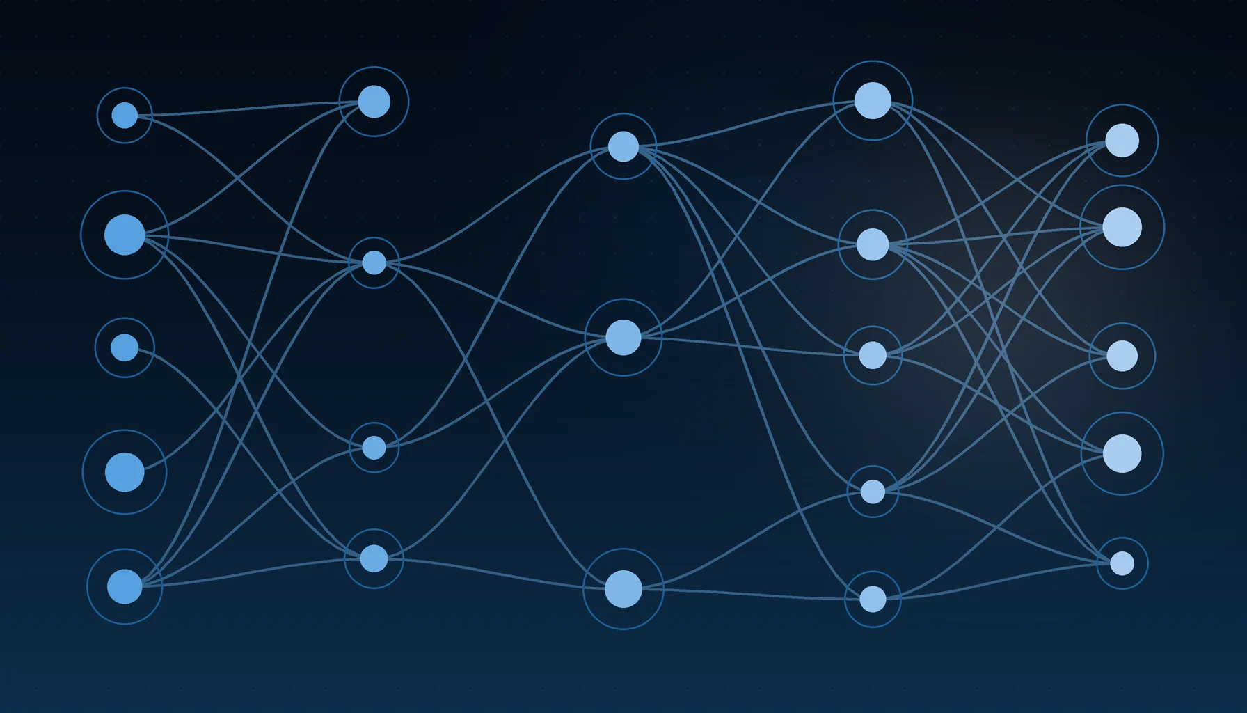 Abstract cover art: paths branching between waypoints on a dark blue field