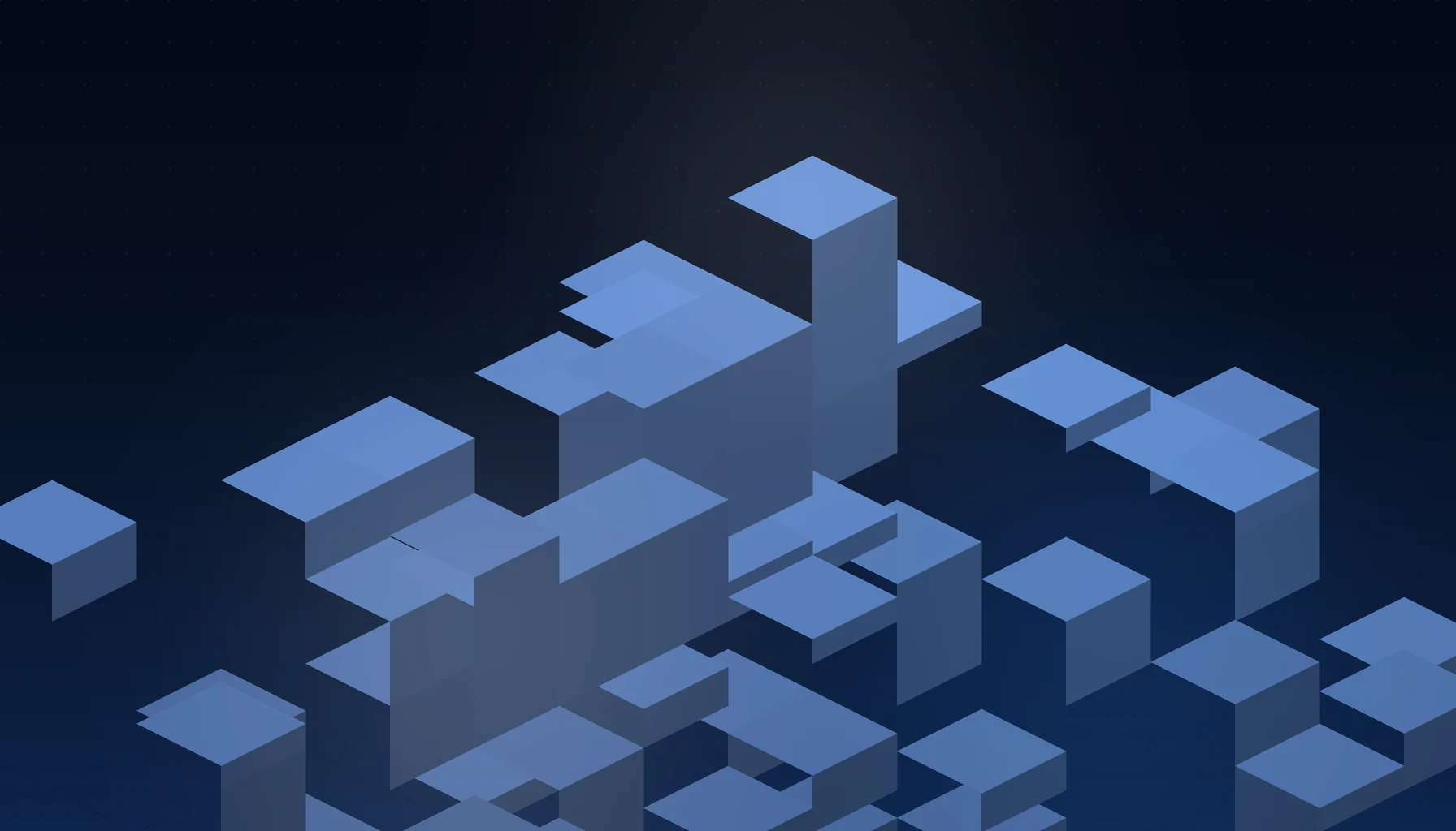Abstract cover art: stacked isometric blocks on a dark blue field