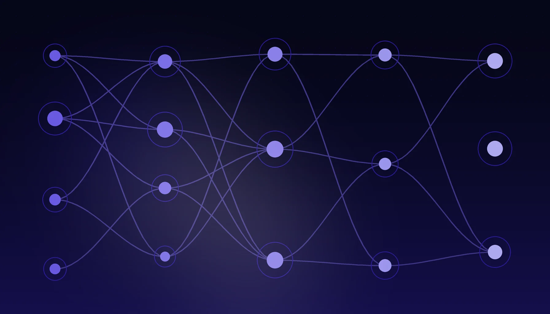 Abstract cover art: paths branching between waypoints on a dark blue field