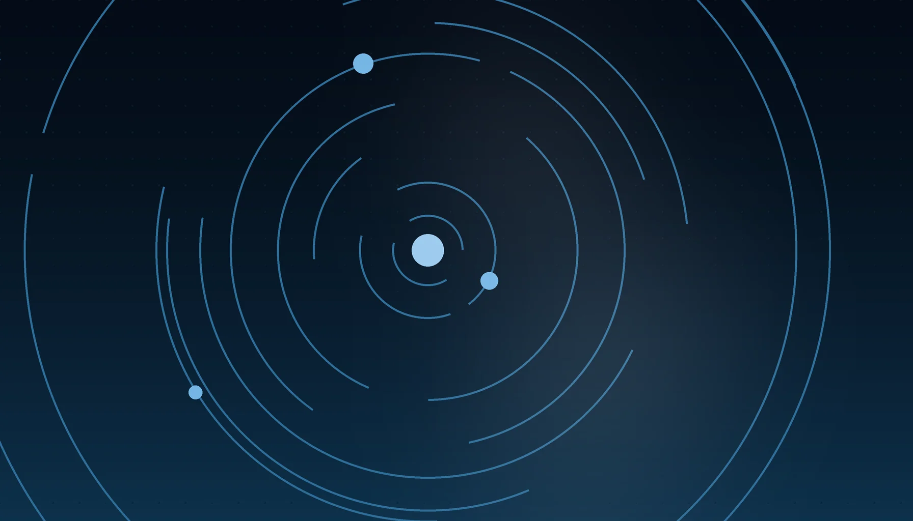 Abstract cover art: concentric arcs around a bright focal point on a dark blue field