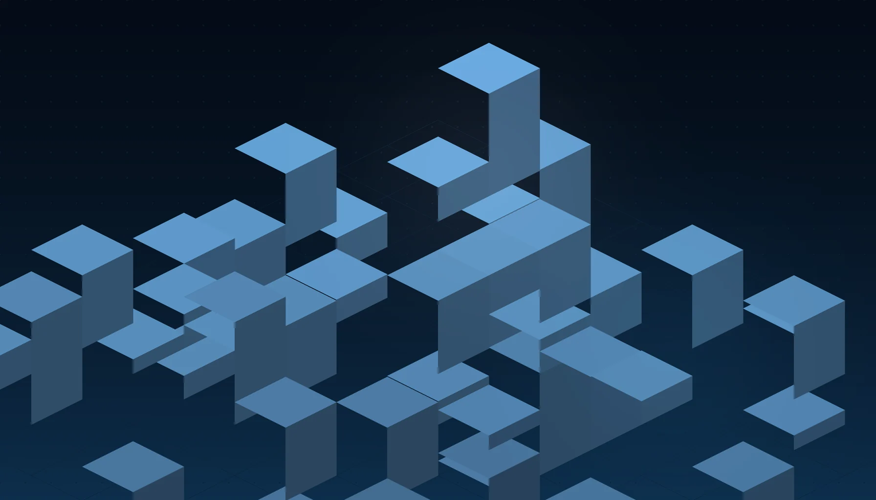 Abstract cover art: stacked isometric blocks on a dark blue field