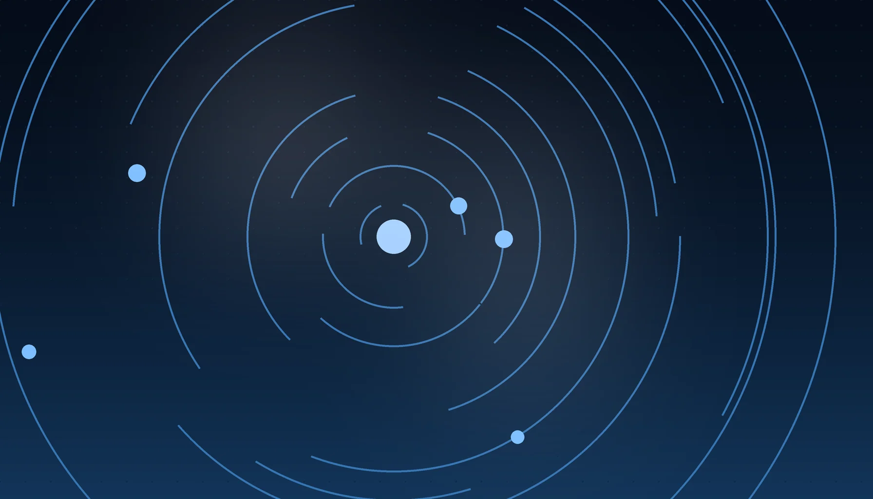 Abstract cover art: concentric arcs around a bright focal point on a dark blue field