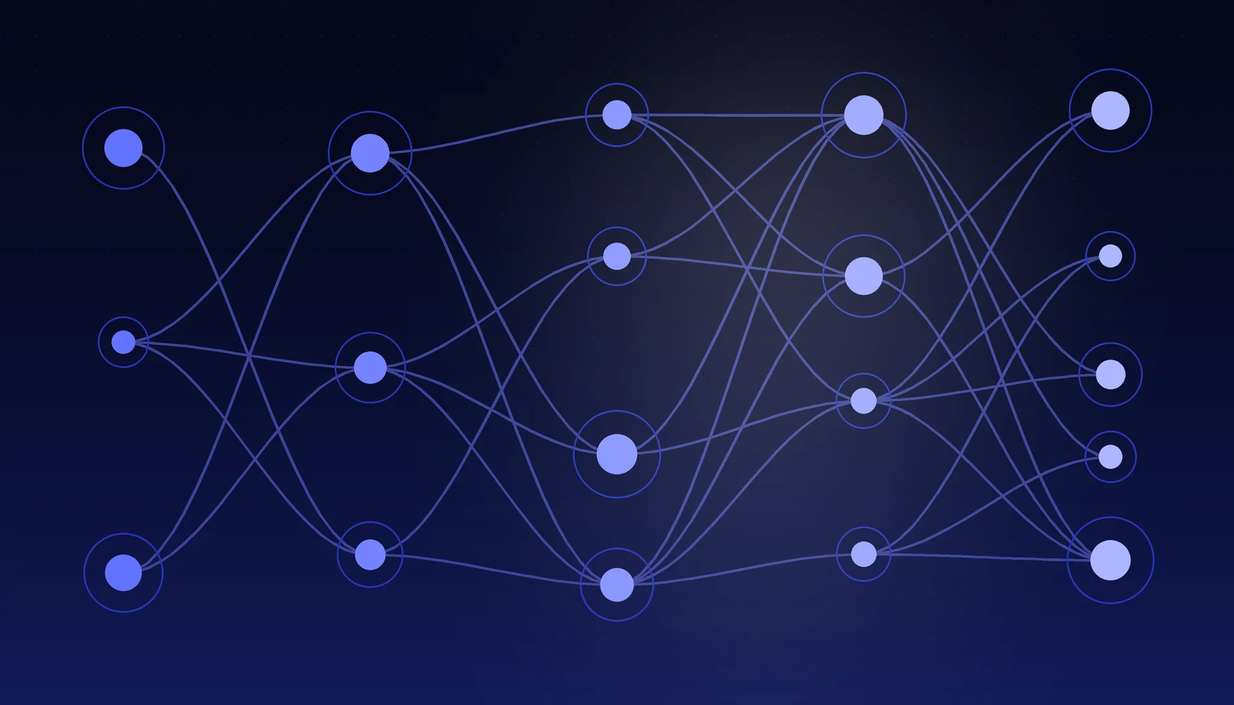 Abstract cover art: paths branching between waypoints on a dark blue field