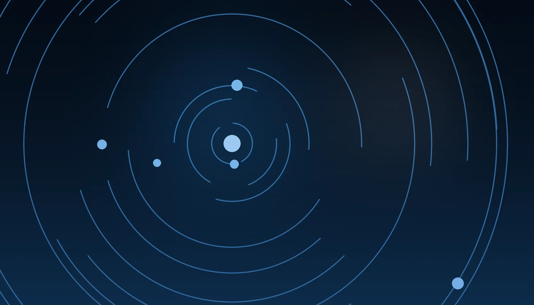 Abstract cover art: concentric arcs around a bright focal point on a dark blue field