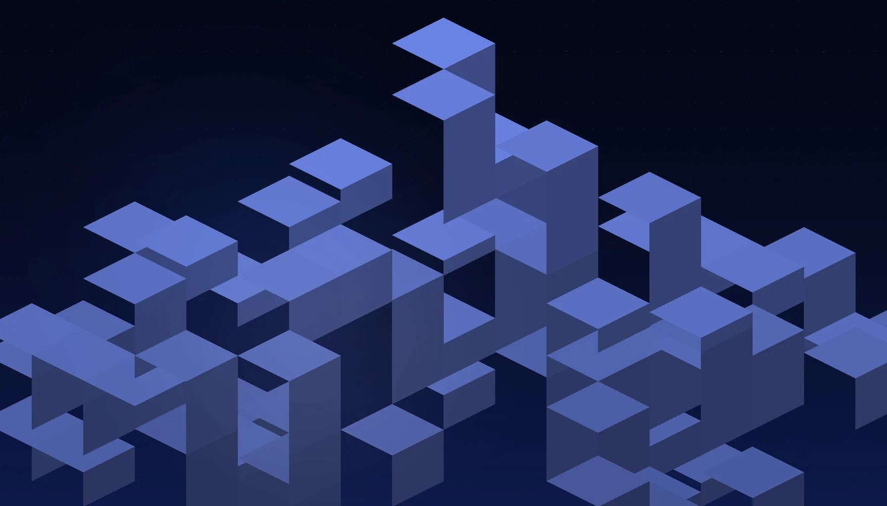 Abstract cover art: stacked isometric blocks on a dark blue field