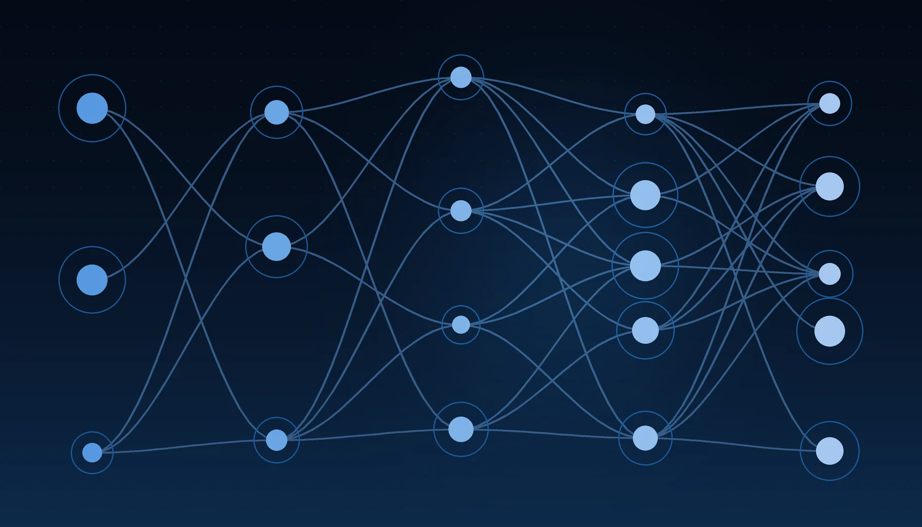 Abstract cover art: paths branching between waypoints on a dark blue field