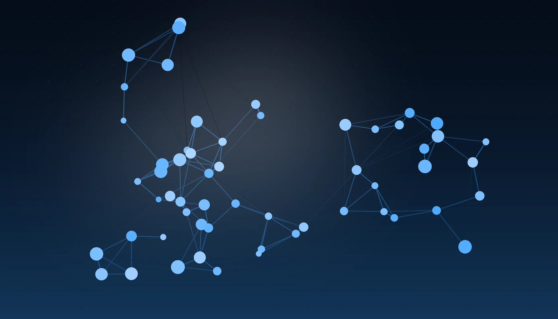 Abstract cover art: clustered nodes joined by edges on a dark blue field