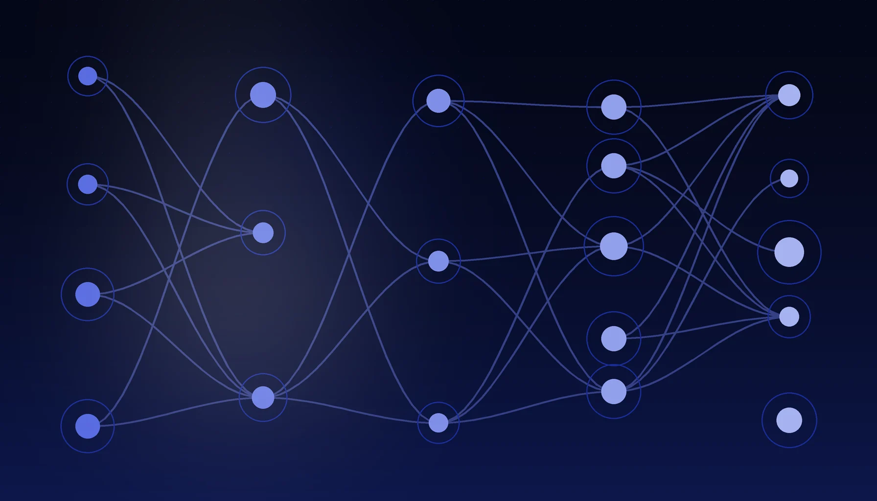 Abstract cover art: paths branching between waypoints on a dark blue field