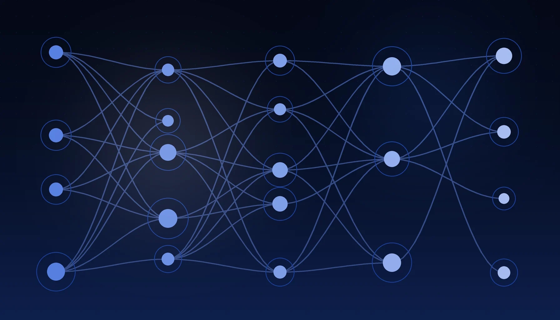 Abstract cover art: paths branching between waypoints on a dark blue field
