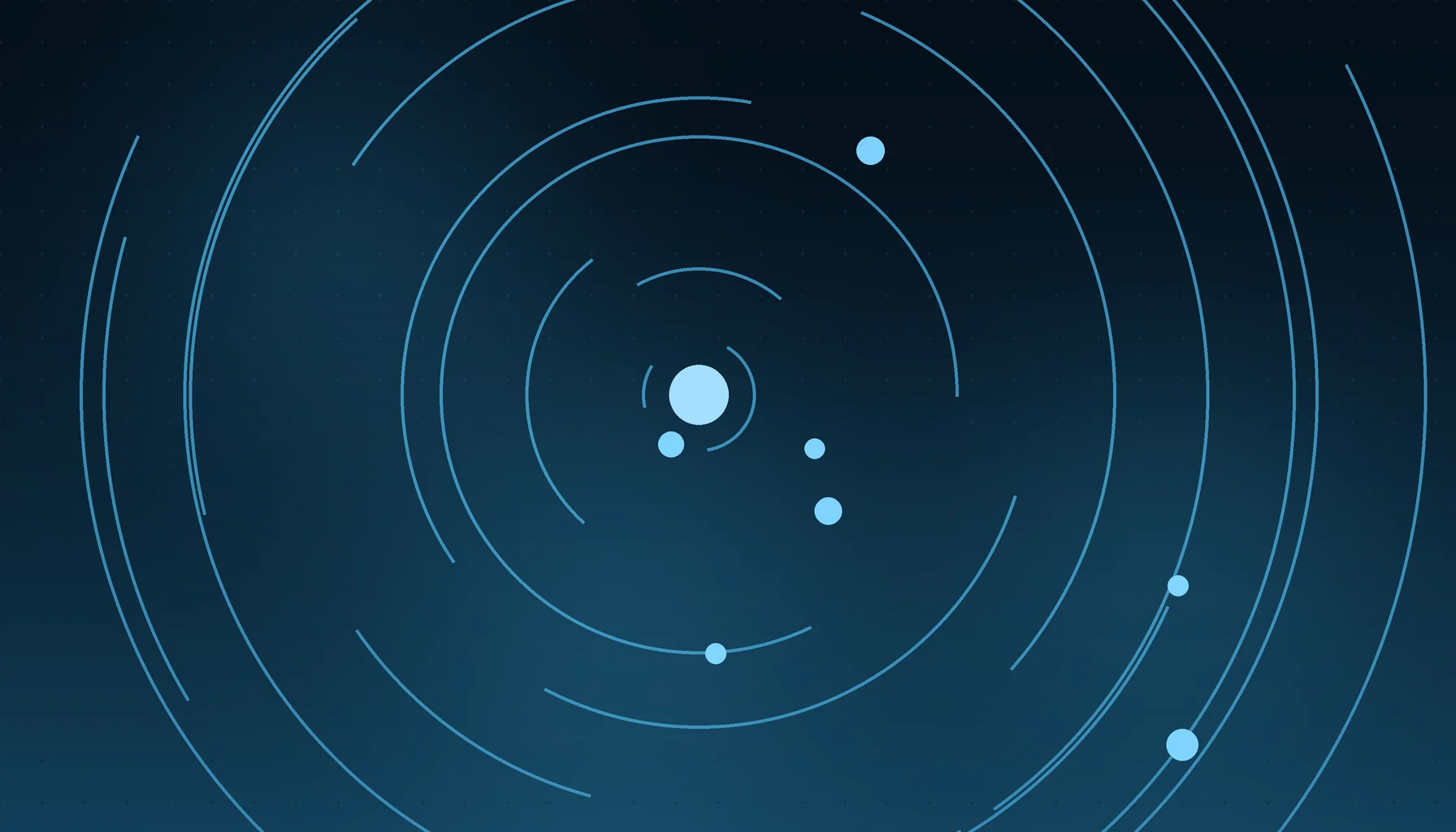 Abstract cover art: concentric arcs around a bright focal point on a dark blue field