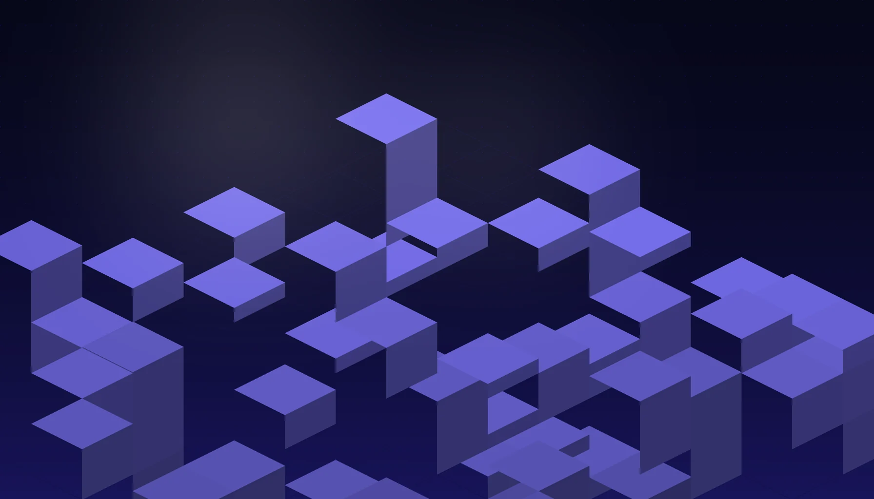 Abstract cover art: stacked isometric blocks on a dark blue field
