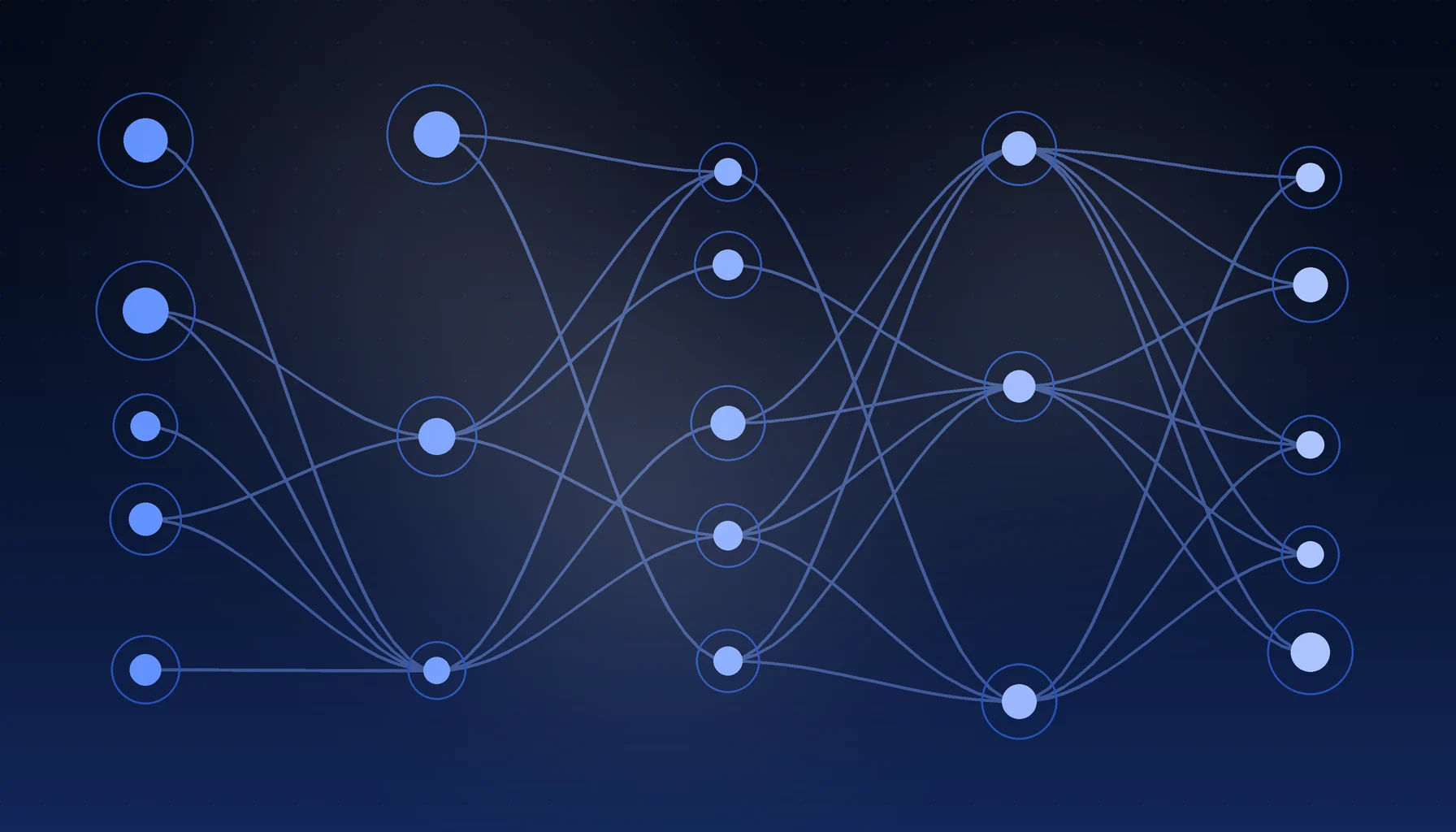 Abstract cover art: paths branching between waypoints on a dark blue field