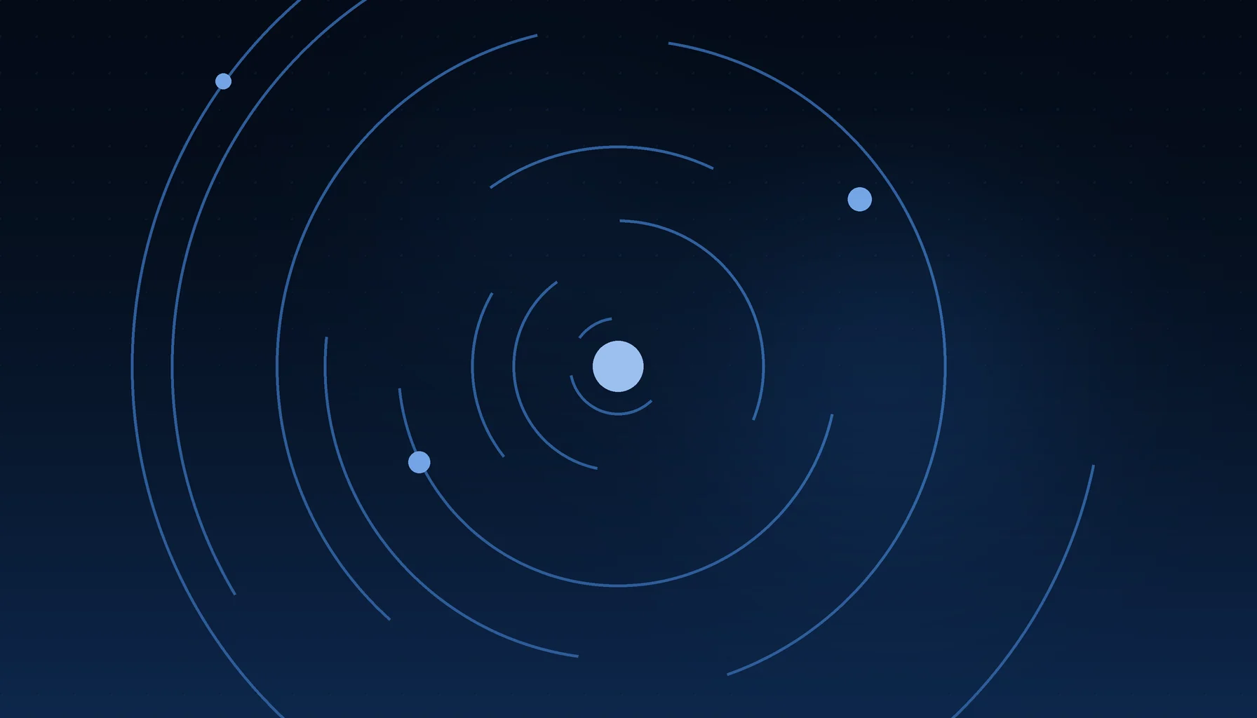 Abstract cover art: concentric arcs around a bright focal point on a dark blue field