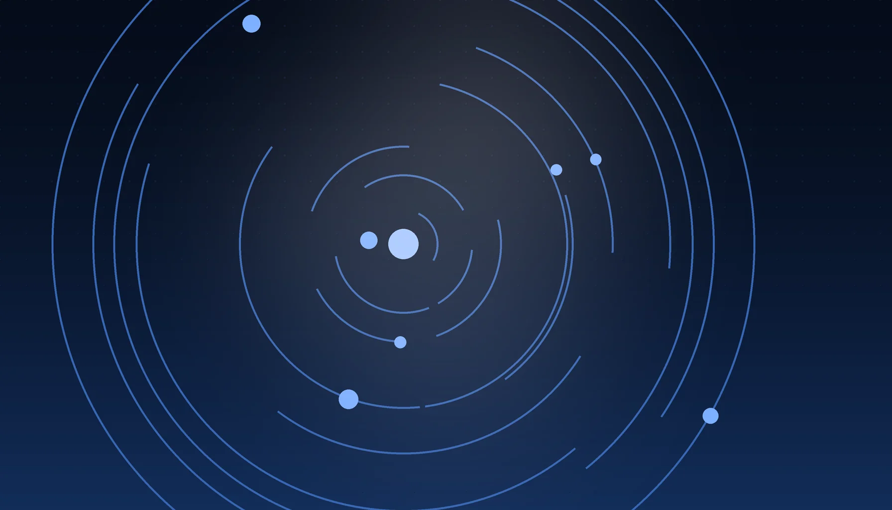 Abstract cover art: concentric arcs around a bright focal point on a dark blue field