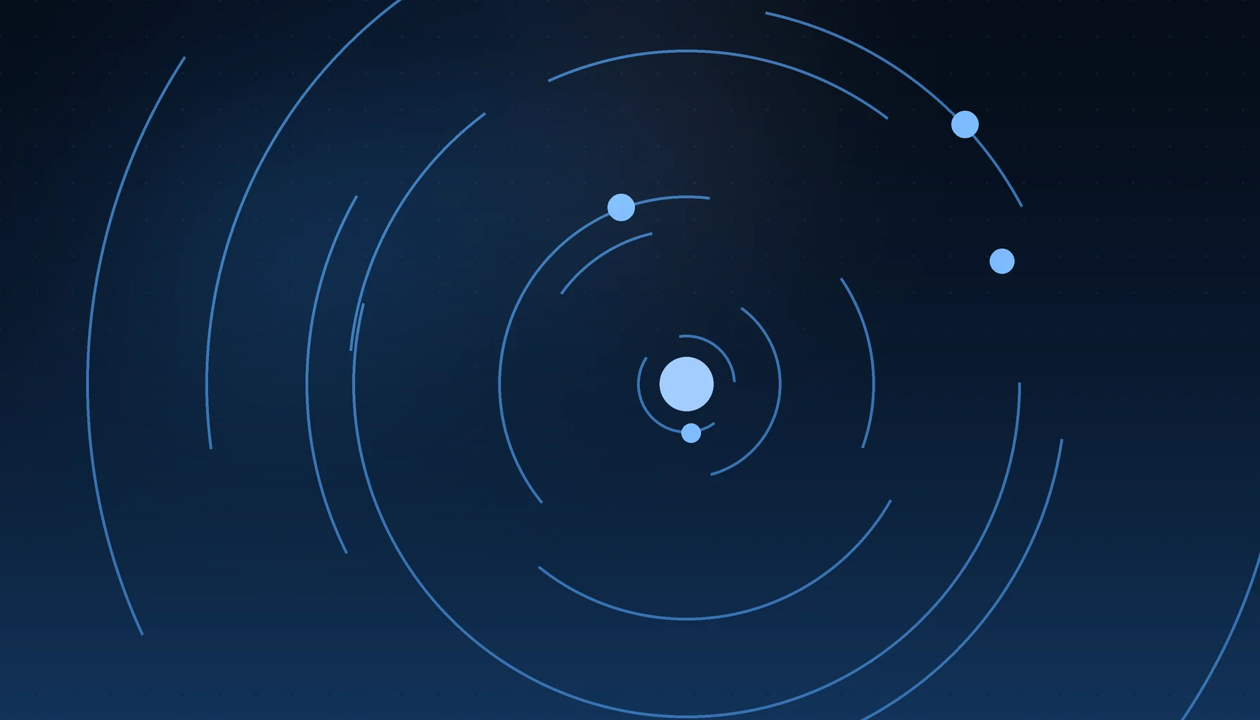 Abstract cover art: concentric arcs around a bright focal point on a dark blue field