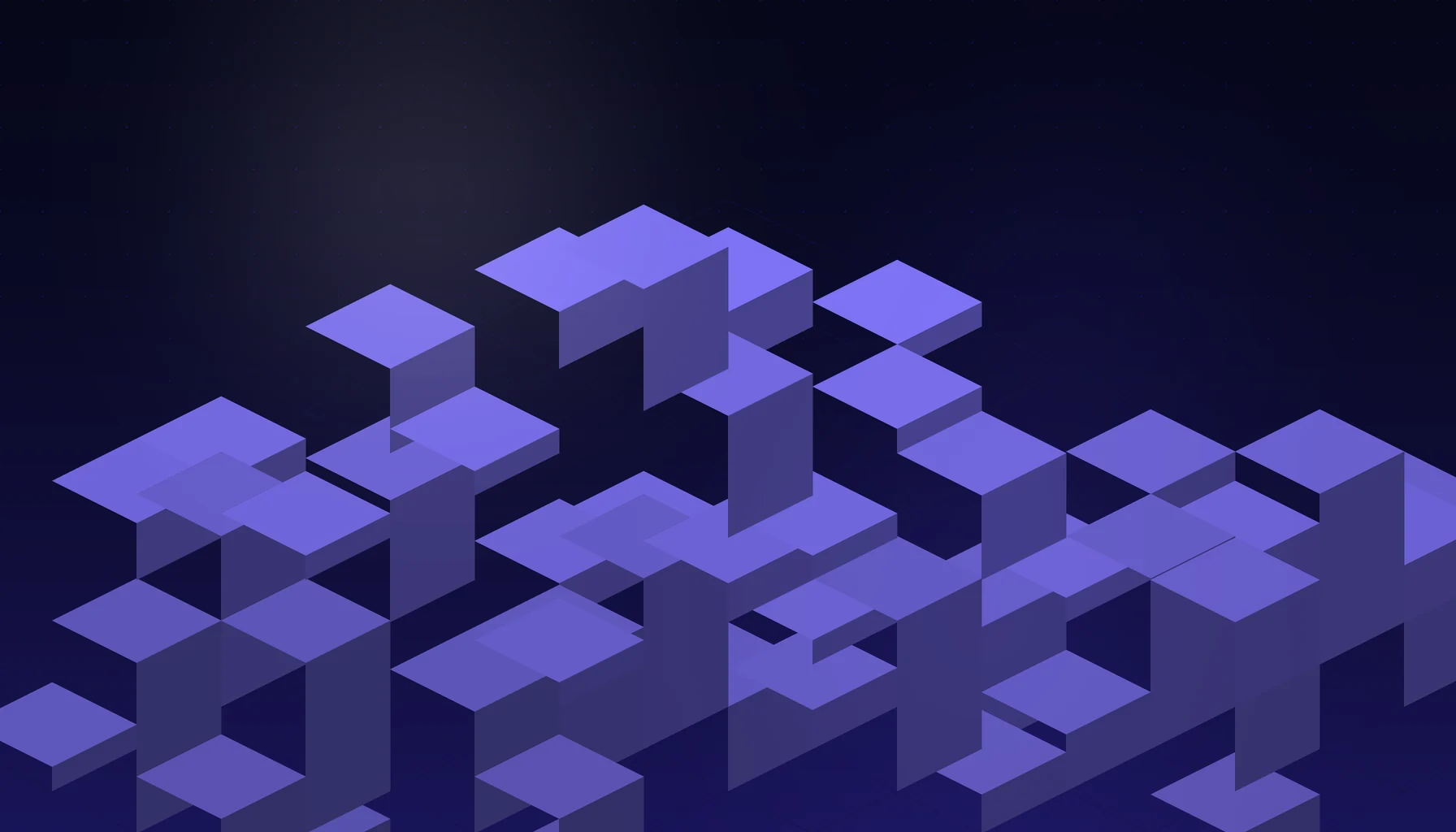 Abstract cover art: stacked isometric blocks on a dark blue field