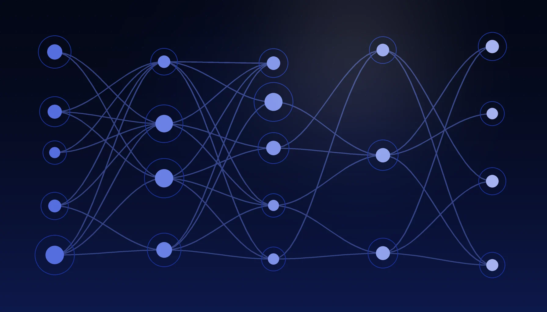 Abstract cover art: paths branching between waypoints on a dark blue field