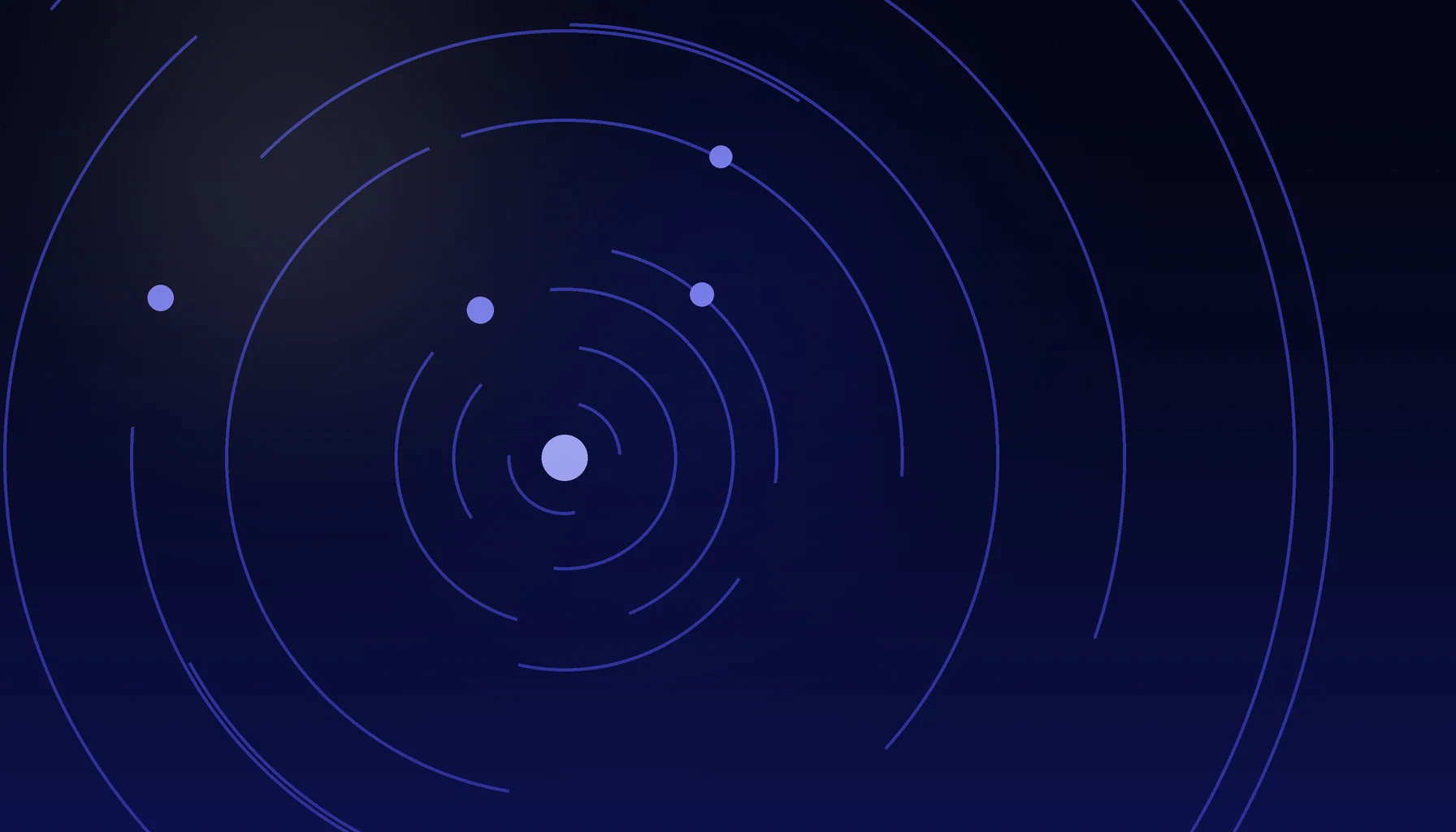 Abstract cover art: concentric arcs around a bright focal point on a dark blue field