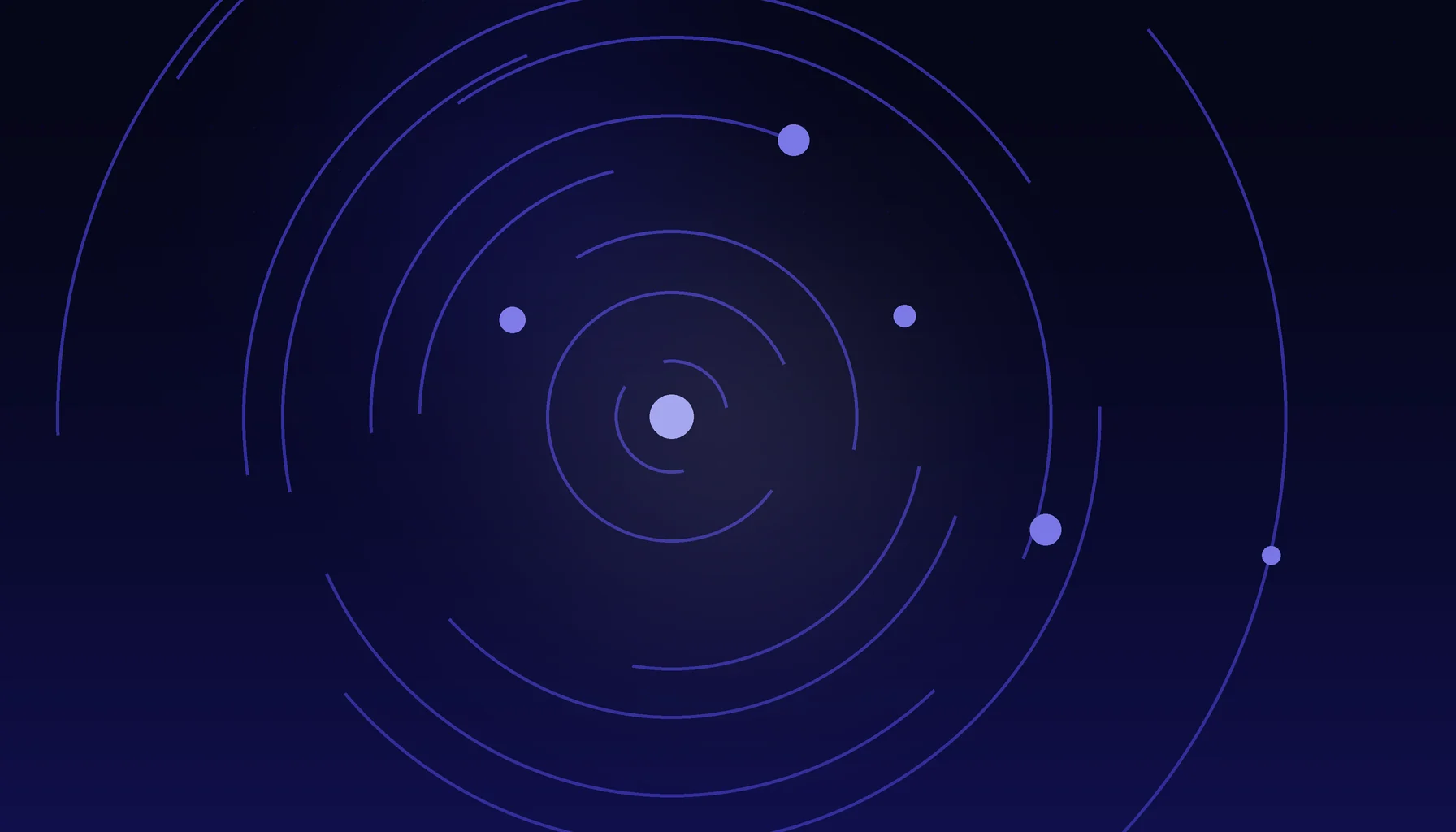 Abstract cover art: concentric arcs around a bright focal point on a dark blue field