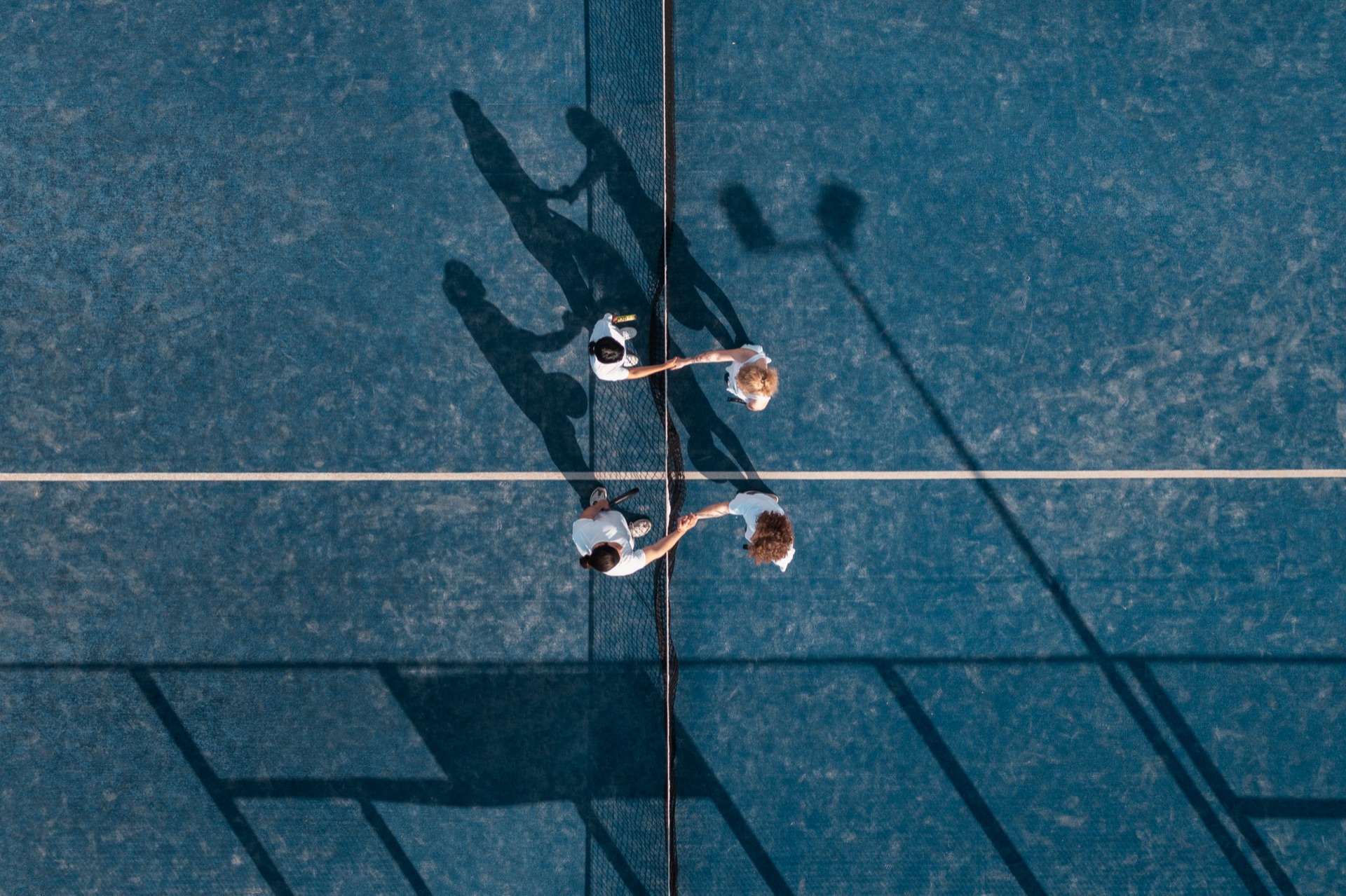 Aerial view of a padel court during a Premier Padel match